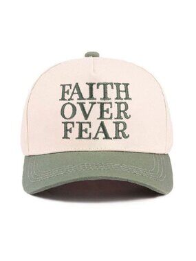 Faith Over Fear Cream and Green two tone cotton hat